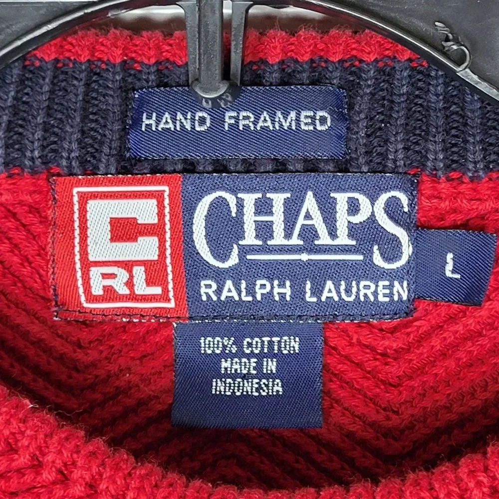 Chaps Ralph Lauren Sweater Men's Large Red Pullover‎ Hand Framed Cotton Outdoors